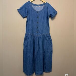 EAST WEST JEANSWEAR Vintage Maxi Button-Down Denim Flowy Dress